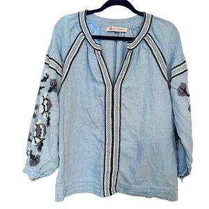 Ro's Garden Linen Floral Embroidered Top